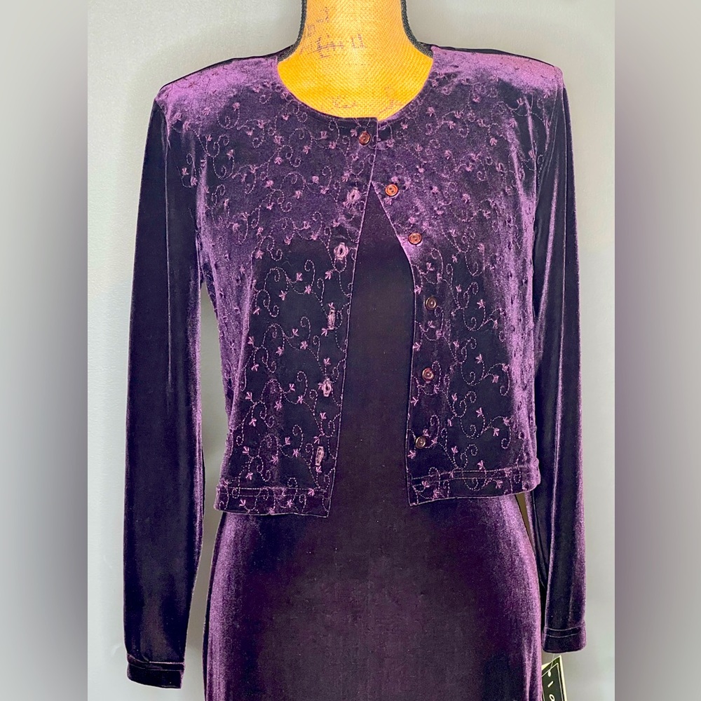 NWT, “Dawn Joy” Purple Sleeveless Dress with Sweater/Shawl, Size 6 Petite